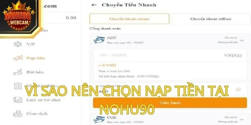 Nạp tiền Nohu90 đơn giản, an toàn với 4 phương thức phổ biến